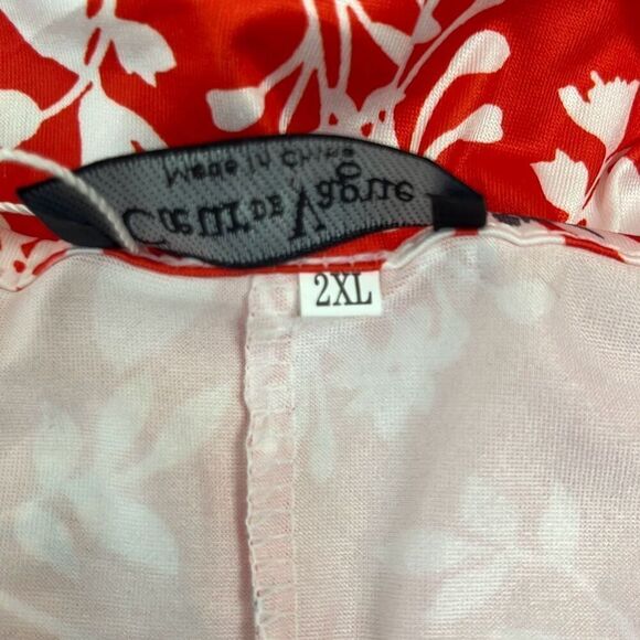 Coeur de Vague 2XL Red White Floral Shift Swing Dress Pockets Stretch NWT - Picture 7 of 10